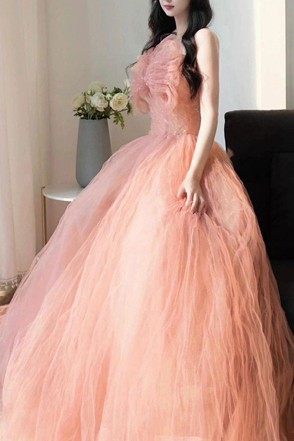 Weitese Beautiful A Line Spaghetti Straps Blush Long Formal Dress with Bowknot