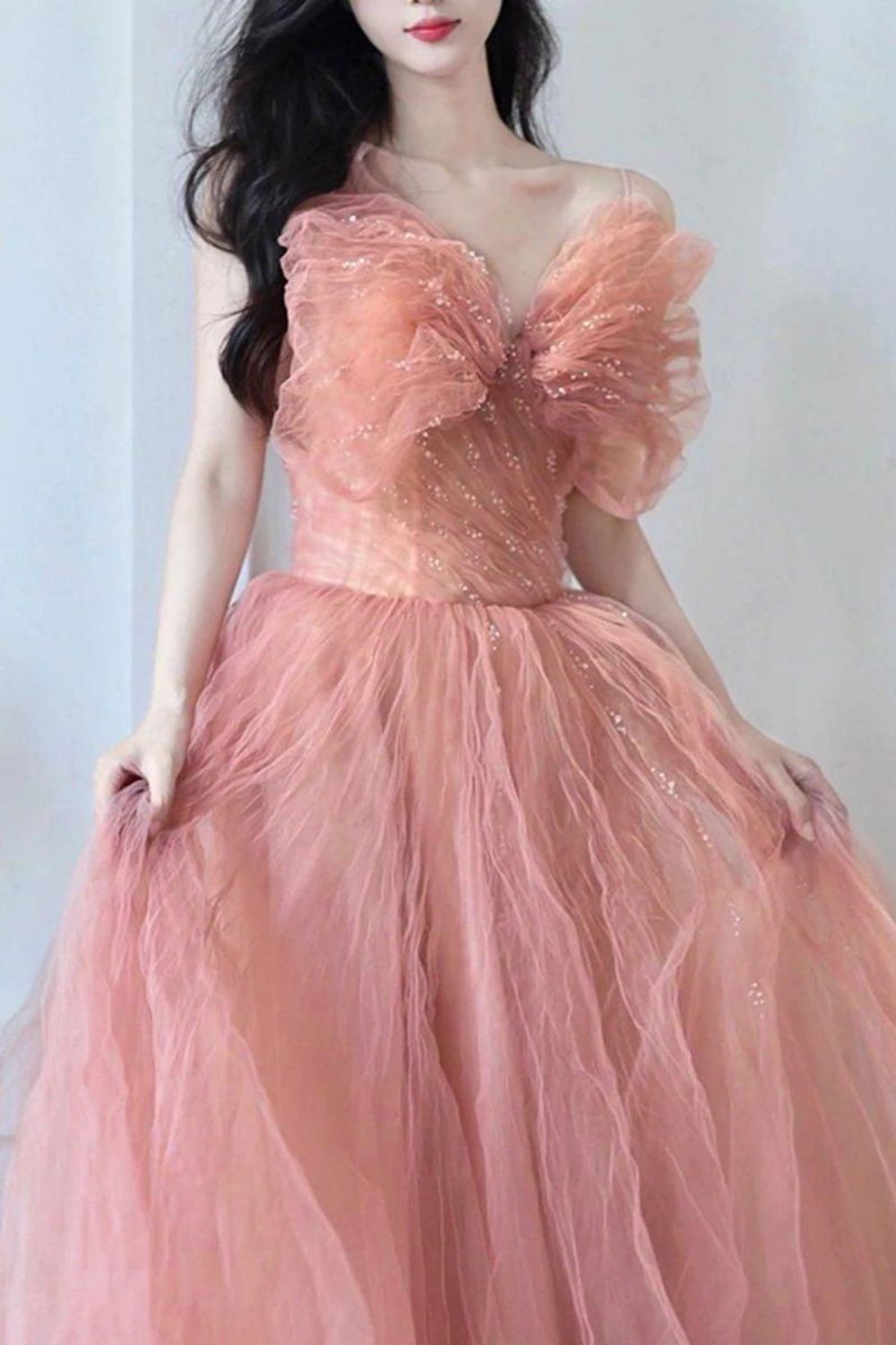 Weitese Beautiful A Line Spaghetti Straps Blush Long Formal Dress with Bowknot