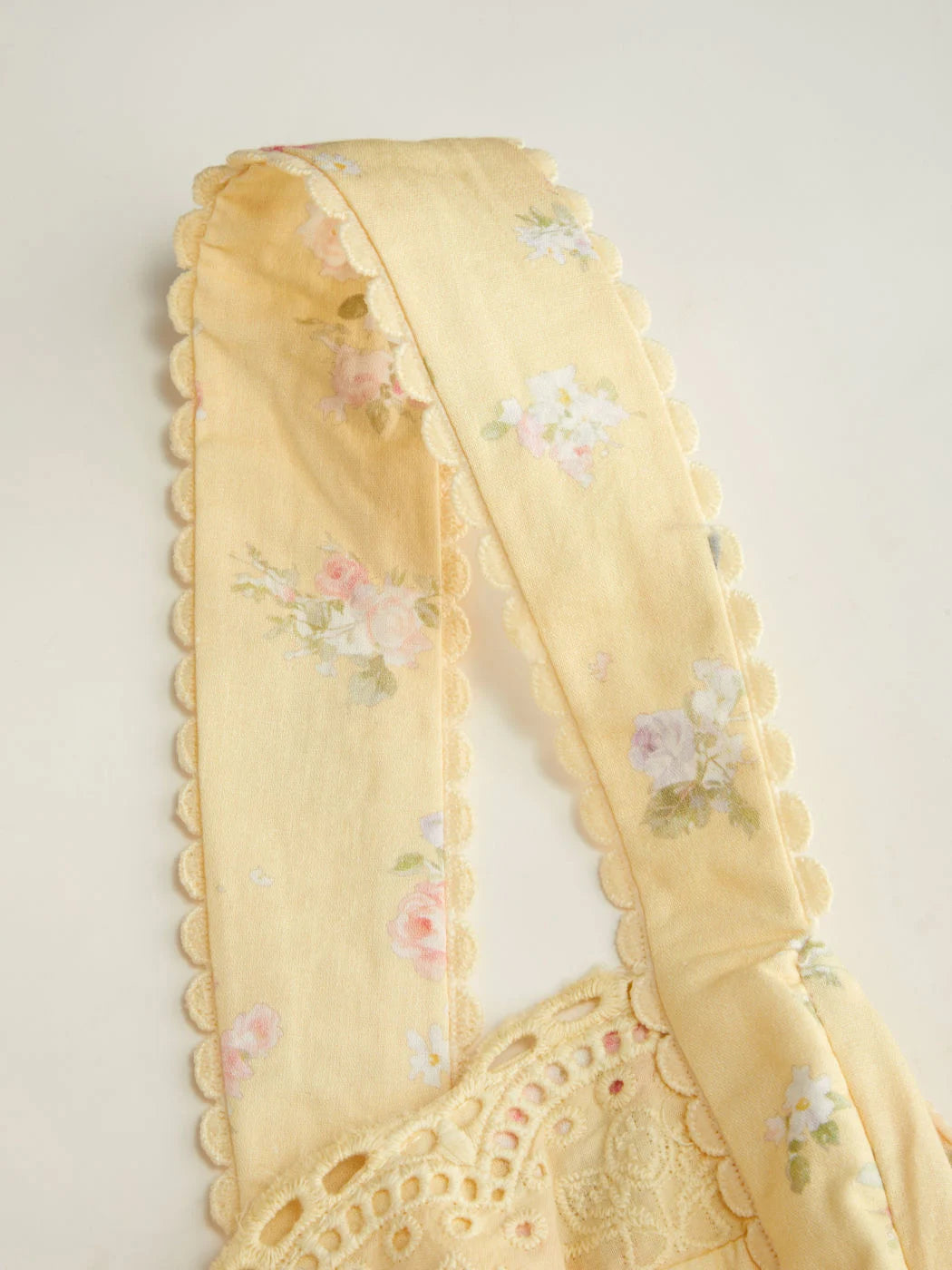 Butter Yellow Floral Cotton Blend A-Line Sweetheart Lace-Up Back Midi Dress