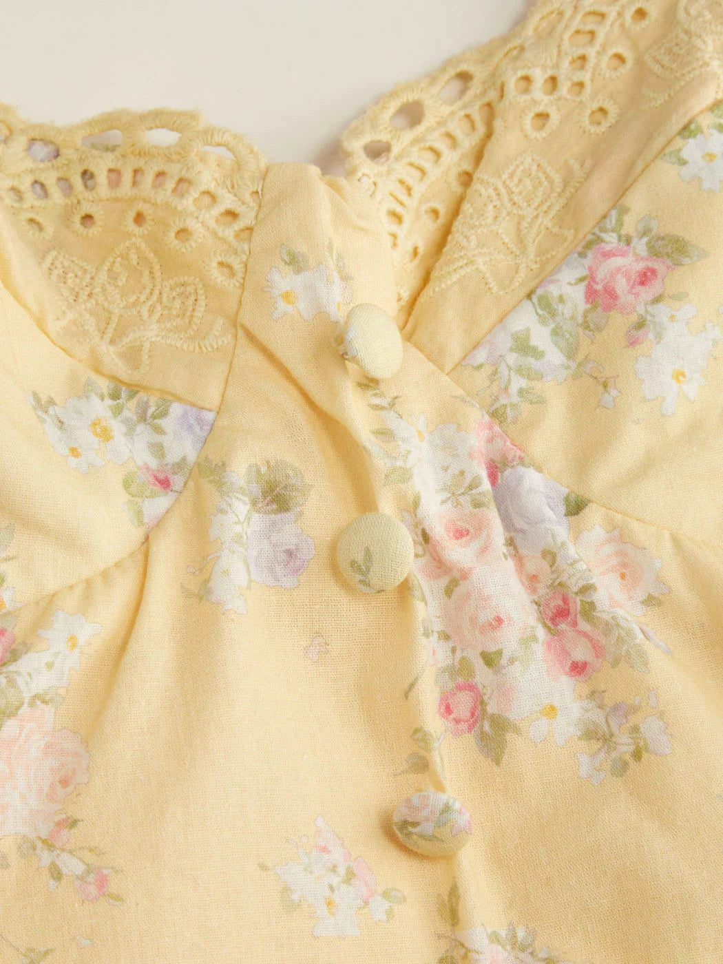 Butter Yellow Floral Cotton Blend A-Line Sweetheart Lace-Up Back Midi Dress
