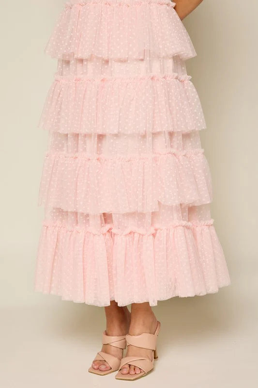 A-line Short Sleeves Multi-Storey Prom Dress