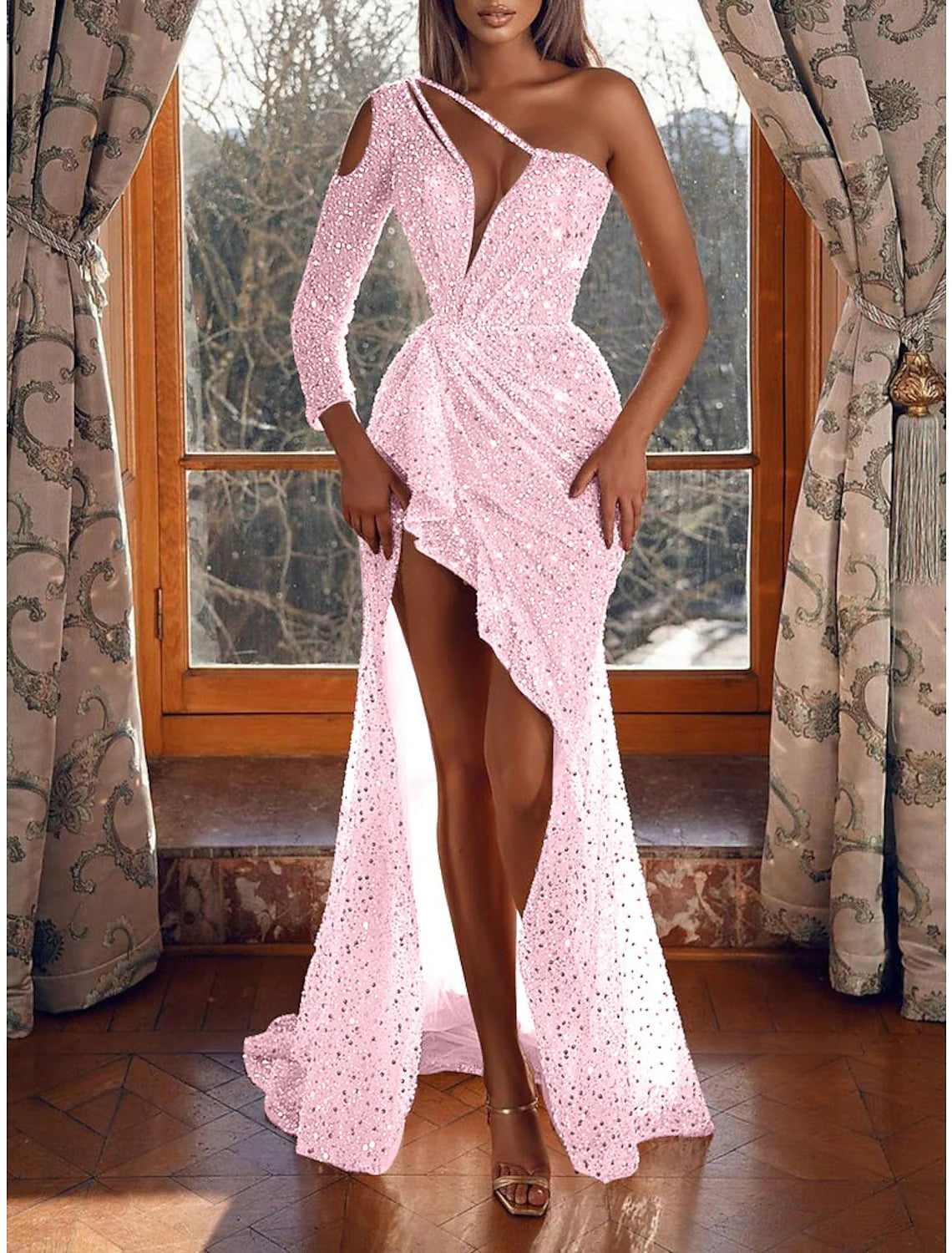 Sheath/Column One-Shoulder Floor-Length Long Prom Dresses