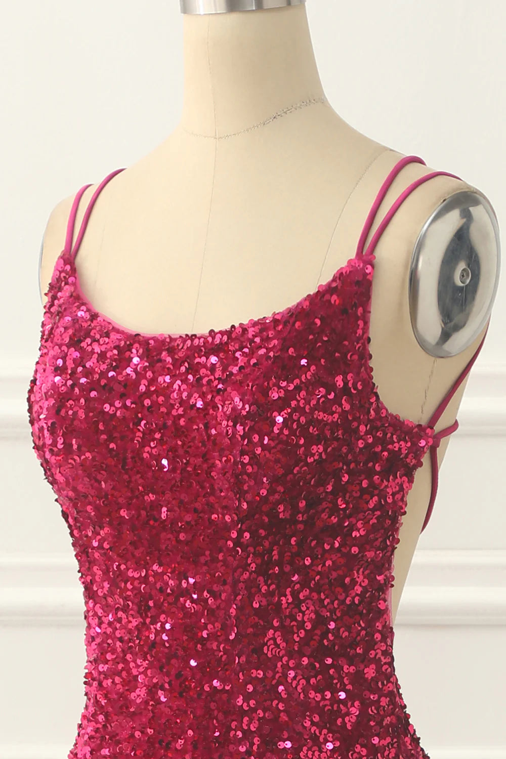 Sequin Backless Long Fuchsia Prom Dress