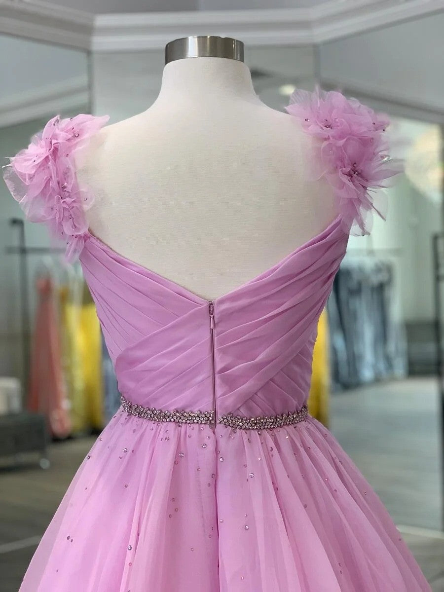 Organza Ruffles V-neck Sleeveless Sweep/Brush Train Dresses