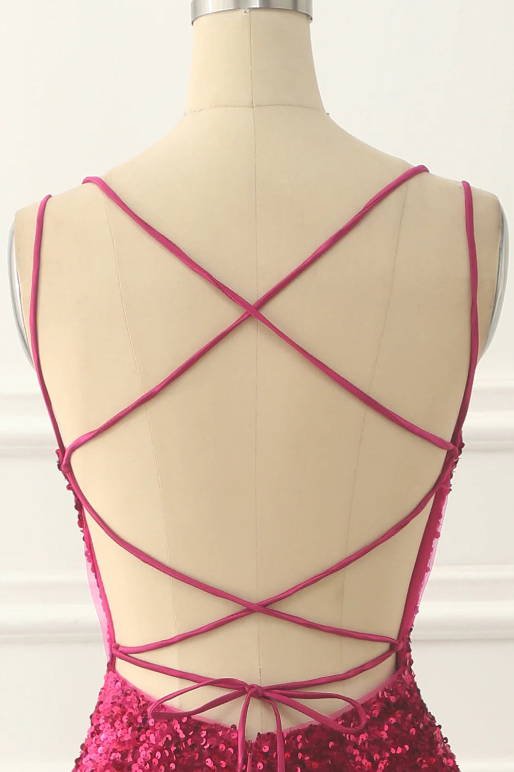 Sequin Backless Long Fuchsia Prom Dress