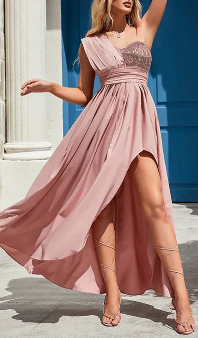 Sequins Sleeveless Ruffle Prom Dress