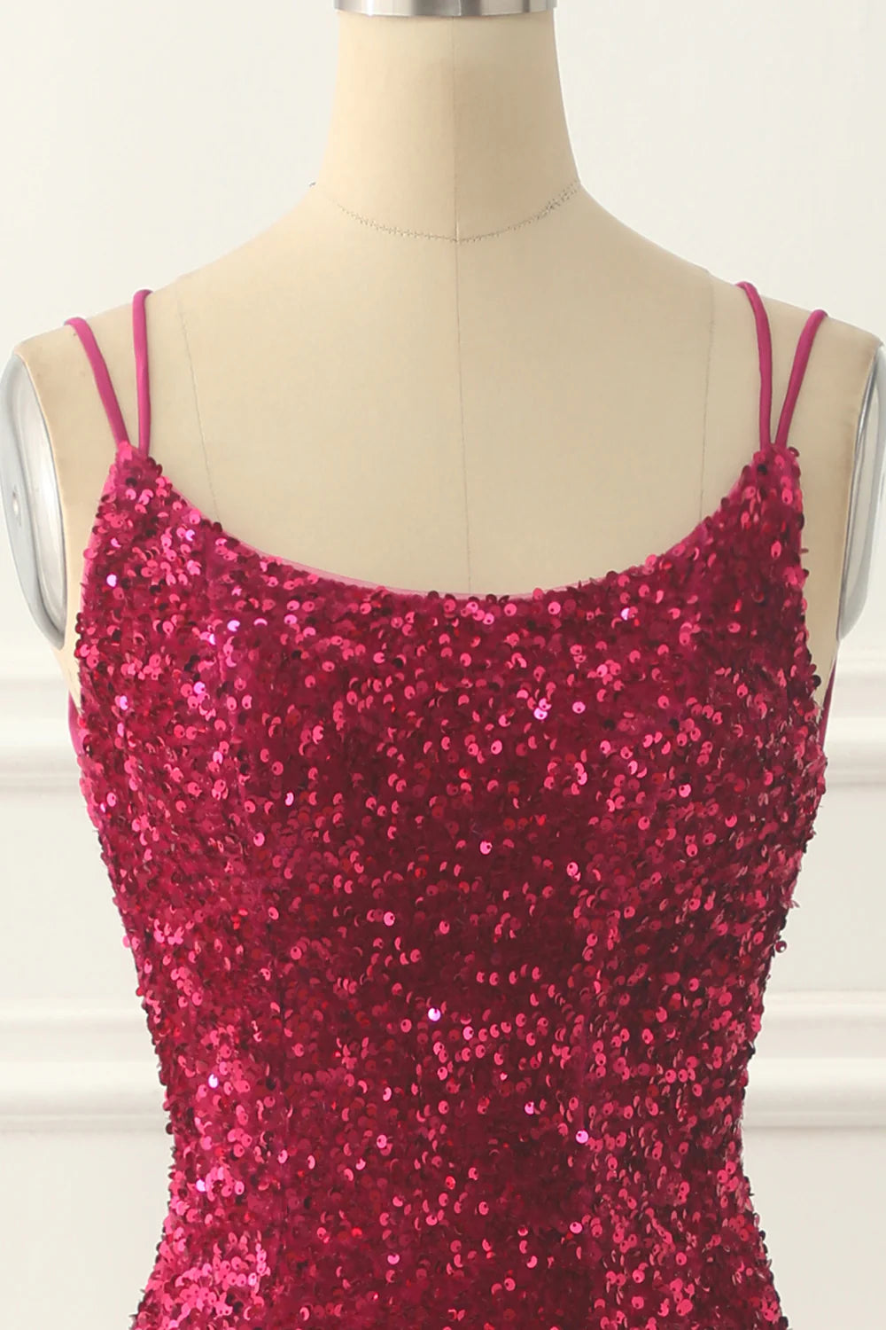 Sequin Backless Long Fuchsia Prom Dress