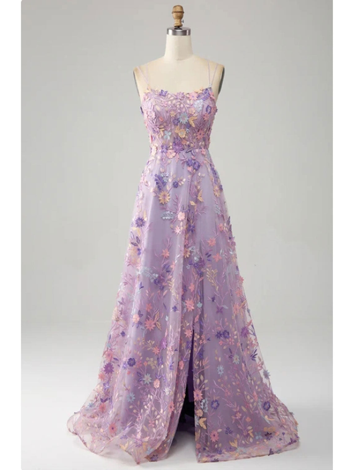 Robe Weitese A-Line/Princesse Bretelles Spaghetti Élégante Robe Formelle Longueur Sol Tulle Sans Manches Robe de Soirée Robe de Bal Avec Appliques Fendues 