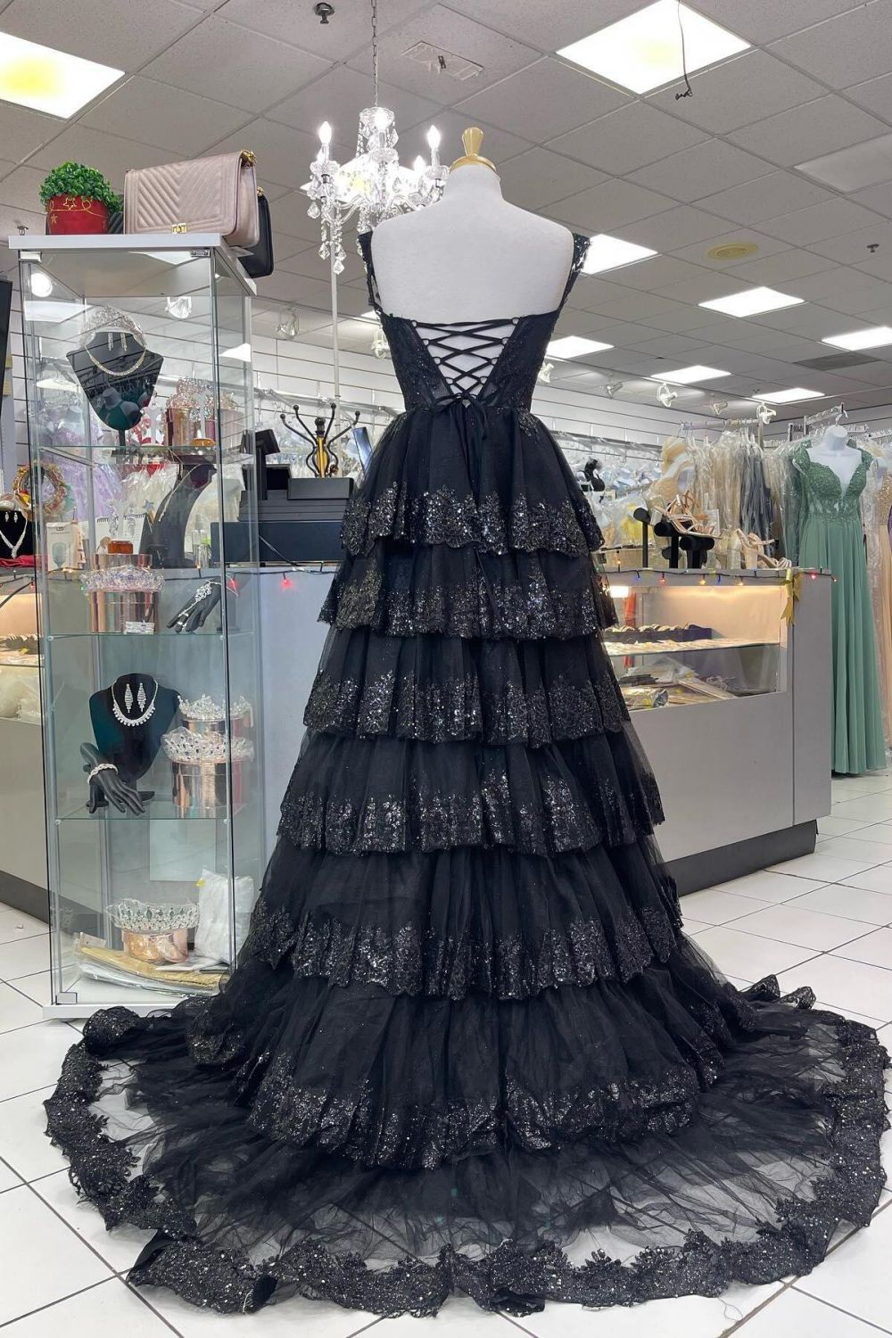 Vestido de fiesta Weitese de princesa, corte en A, escote corazón, corsé azul con volantes de encaje