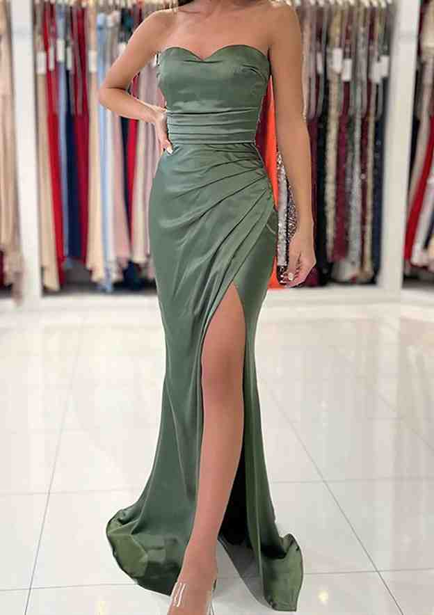 Sweetheart Sleeveless Charmeuse Long/Floor-Length Prom Dress With Pleated Split