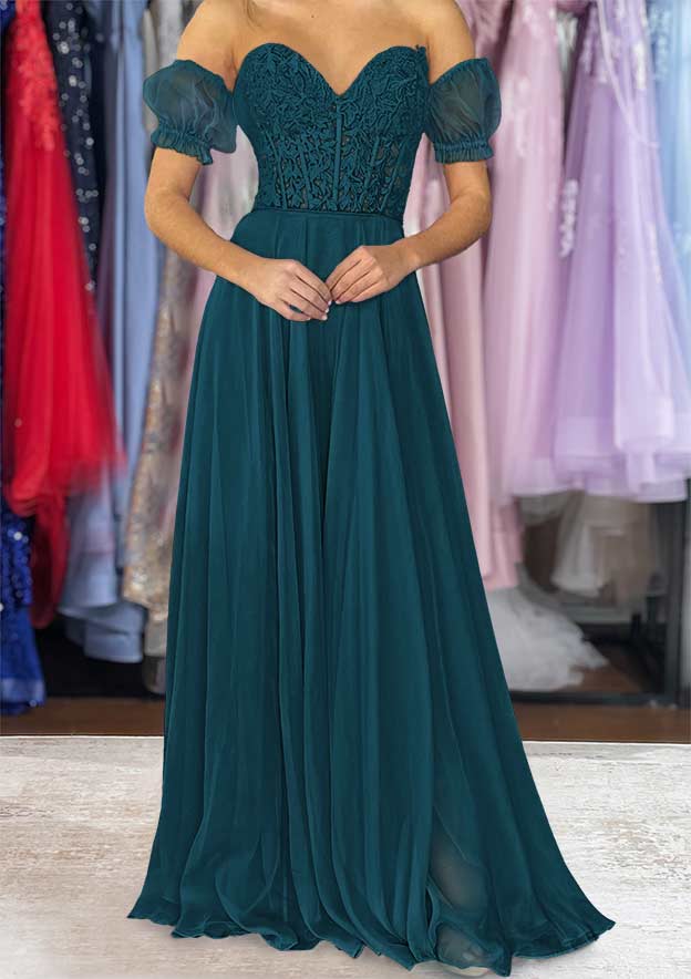 Strapless Long/Floor-Length Chiffon Prom Dress with Detachable Balloon Sleeves