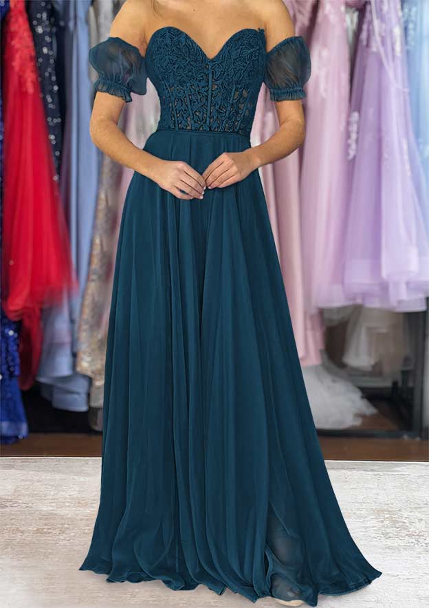 Strapless Long/Floor-Length Chiffon Prom Dress with Detachable Balloon Sleeves
