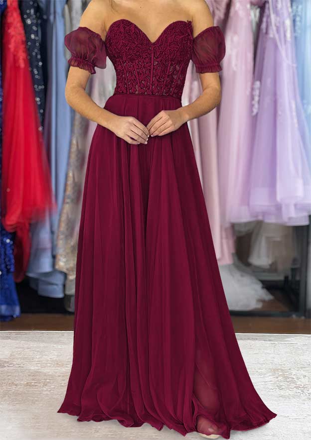 Strapless Long/Floor-Length Chiffon Prom Dress with Detachable Balloon Sleeves