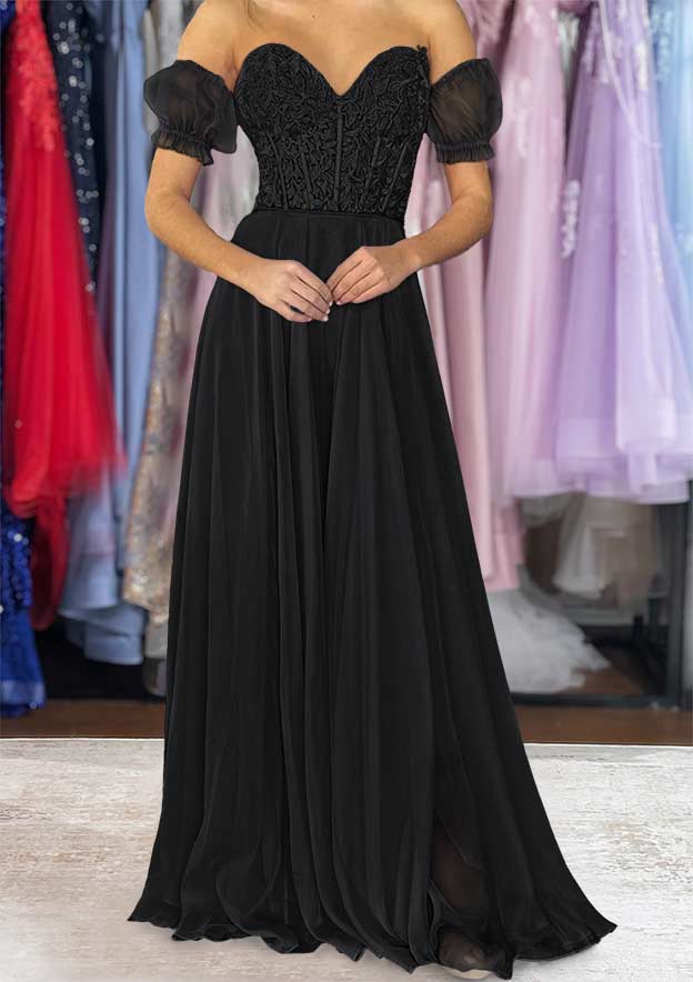 Strapless Long/Floor-Length Chiffon Prom Dress with Detachable Balloon Sleeves