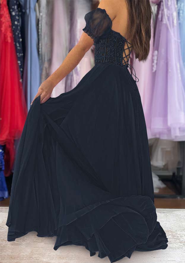 Strapless Long/Floor-Length Chiffon Prom Dress with Detachable Balloon Sleeves
