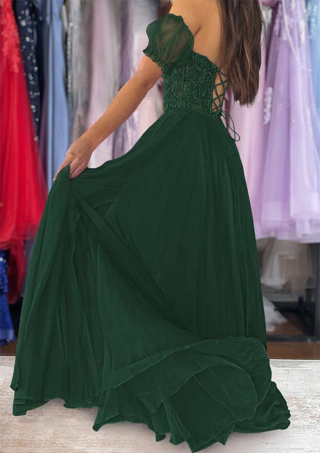 Strapless Long/Floor-Length Chiffon Prom Dress with Detachable Balloon Sleeves