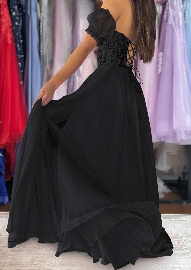 Strapless Long/Floor-Length Chiffon Prom Dress with Detachable Balloon Sleeves