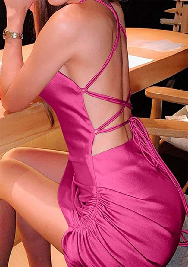 Robe de soirée asymétrique en satin de soie, col festonné, sans manches, avec drapé latéral