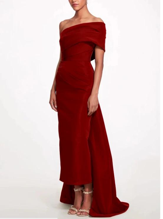 Sheath / Column Evening Gown Elegant Dress Formal Prom Sweep / Brush Train Sleeveless One Shoulder Taffeta Backless