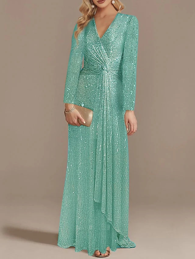 Vestidos de noche de fiesta de manga larga con escote en V y corte trompeta/sirena