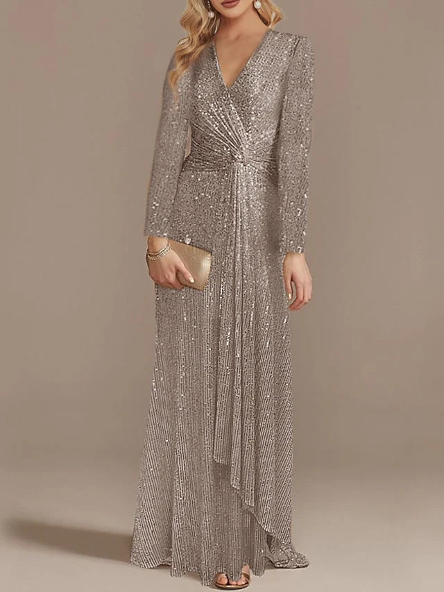 Vestidos de noche de fiesta de manga larga con escote en V y corte trompeta/sirena