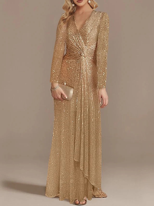 Vestidos de noche de fiesta de manga larga con escote en V y corte trompeta/sirena