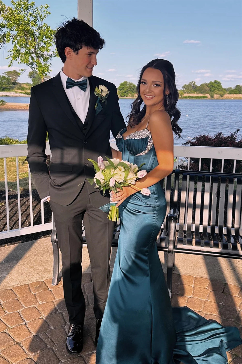 Weitese Styish Mermaid Spaghetti Straps Corset Green Prom Dress with Beading