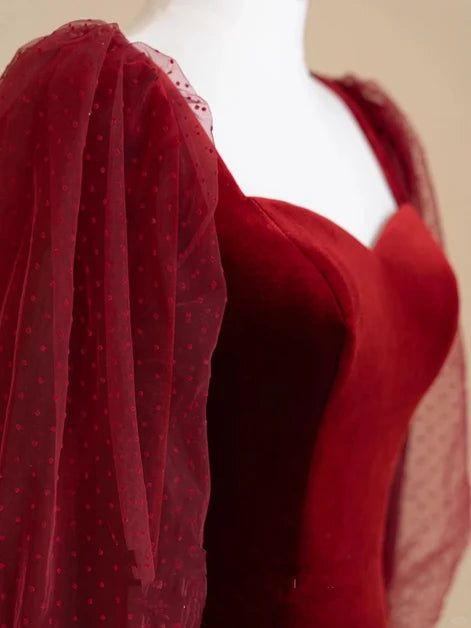 Burgundy Velvet A-Line Sweetheart Zipper Back Floor-Length Dress