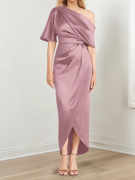 Sheath One-Shoulder Short Sleeves Asymmetrical Mother Of The Bride Dresses
