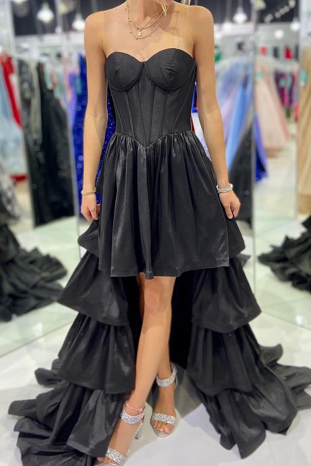 Weitese Stylish High Low Sweetheart Fuchsia Prom Dress with Ruffles