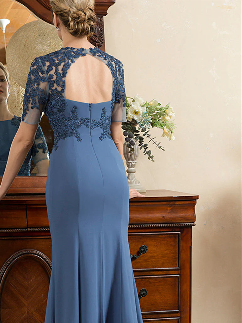 Trumpet Short Sleeves Ankle-Length Mother Of The Bride Dresses With Slit