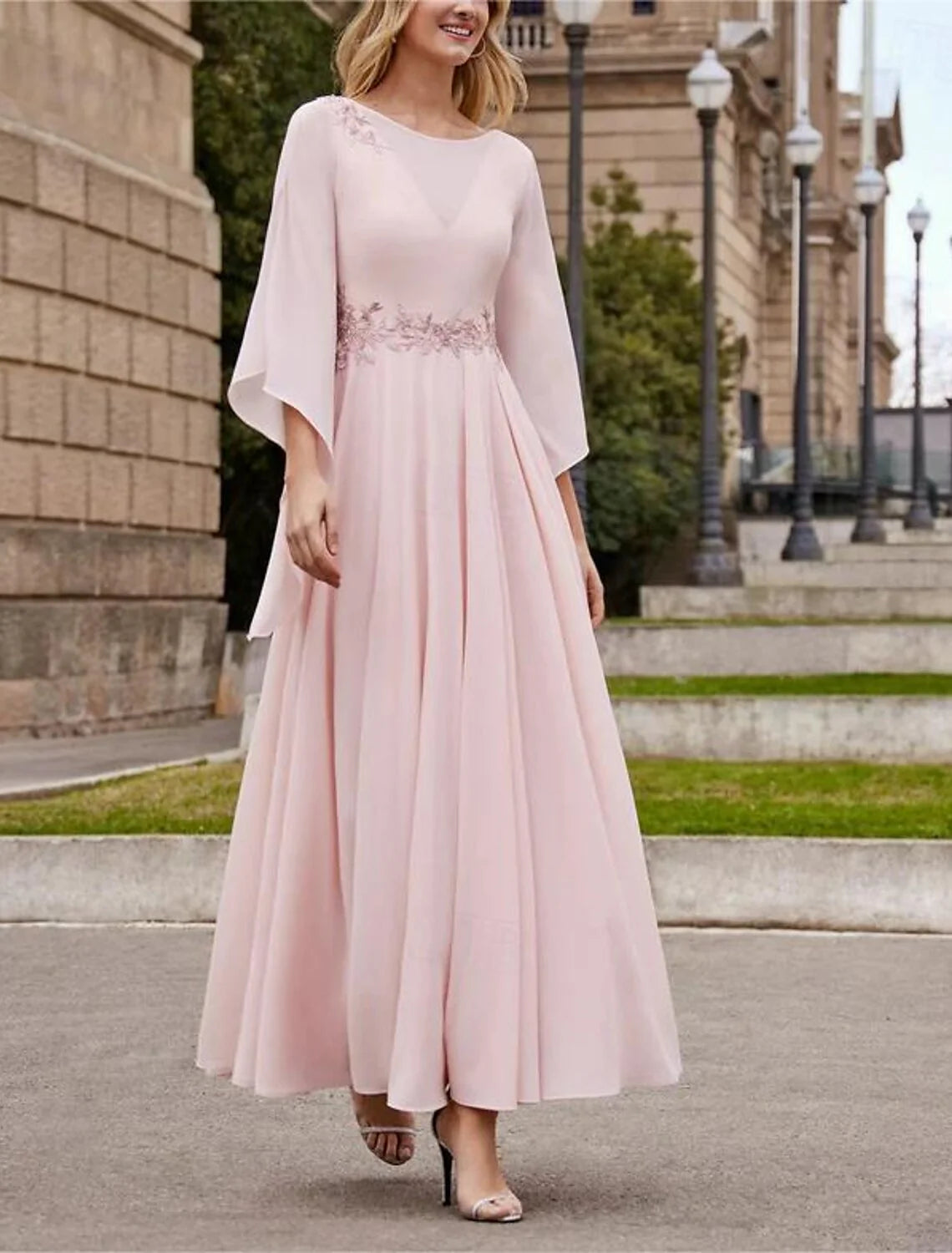 A-Line/Princess Jewel Neck 3/4 Length Sleeve Ankle-Length Mother Of The Bride Dresses With Sequins