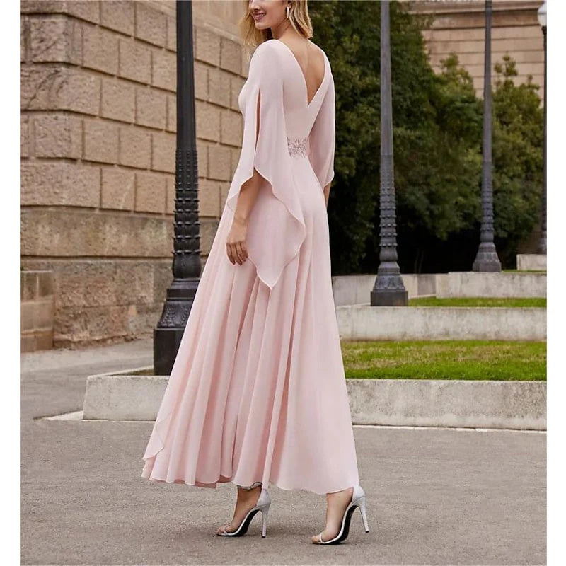 A-Line/Princess Jewel Neck 3/4 Length Sleeve Ankle-Length Mother Of The Bride Dresses With Sequins