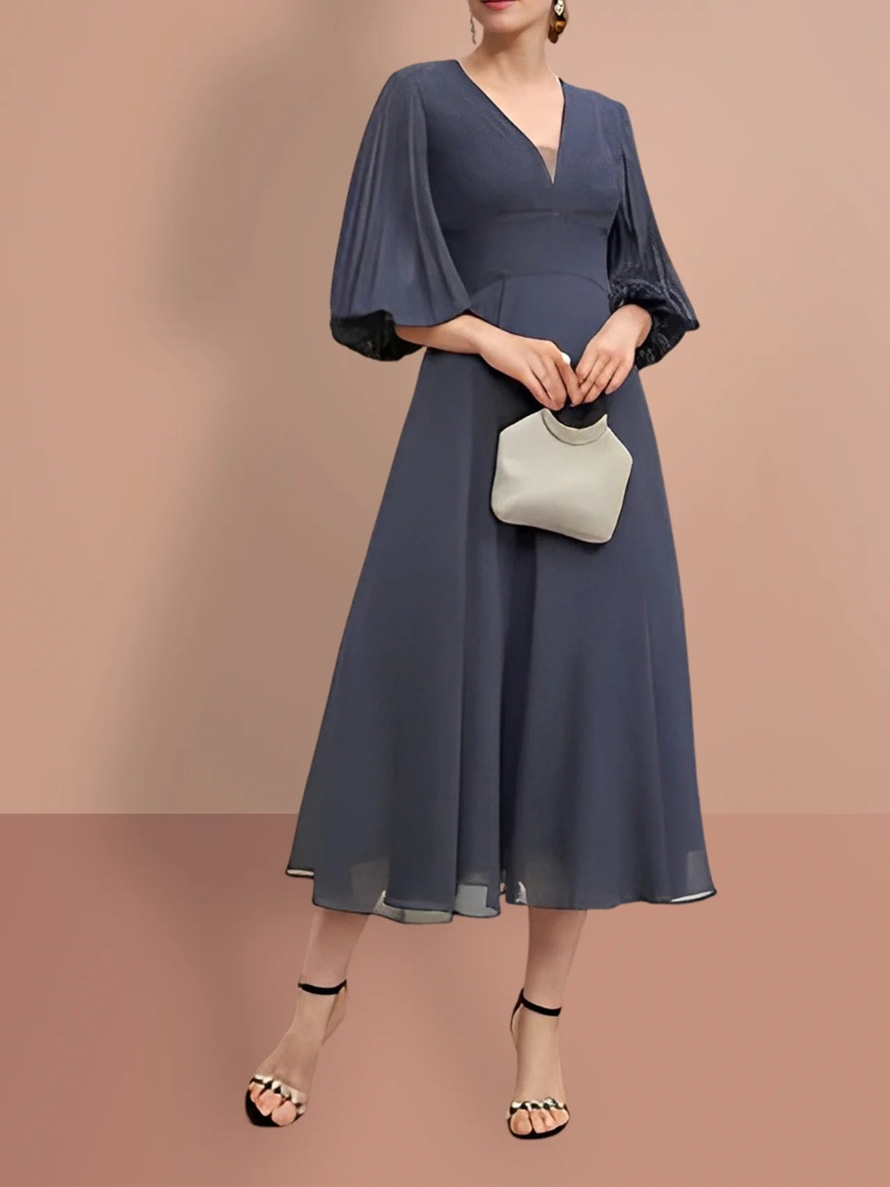 A-Line Half Sleeves V Neck Mother Of The Bride Dresses