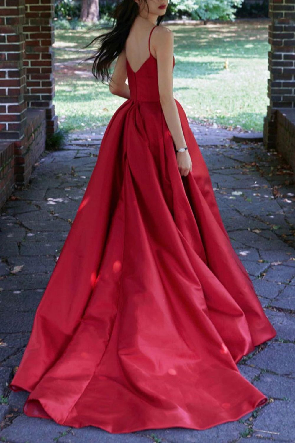 Weitese Classic A Line Spaghetti Straps Red Long Prom Dress Party Dress