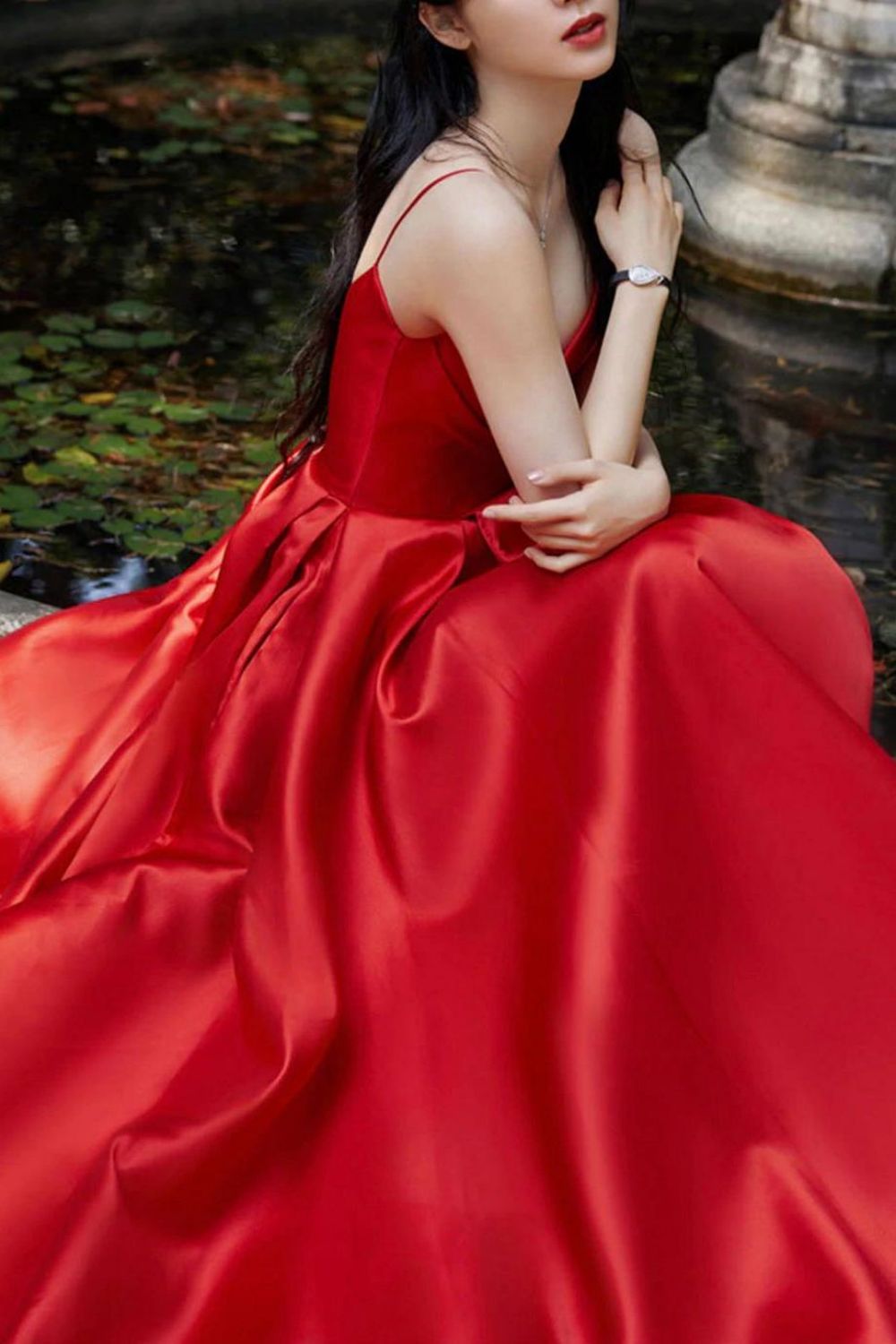 Weitese Classic A Line Spaghetti Straps Red Long Prom Dress Party Dress