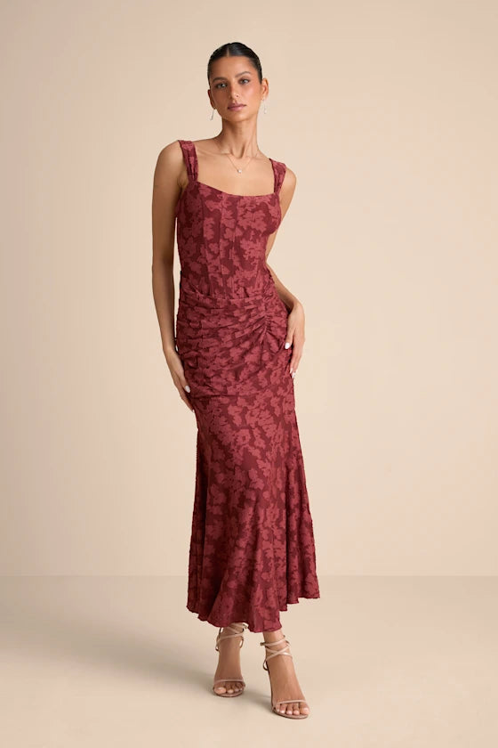 Cinnamon Mesh Sheath-Column Square Neck Zipper Back Ankle Length Dress