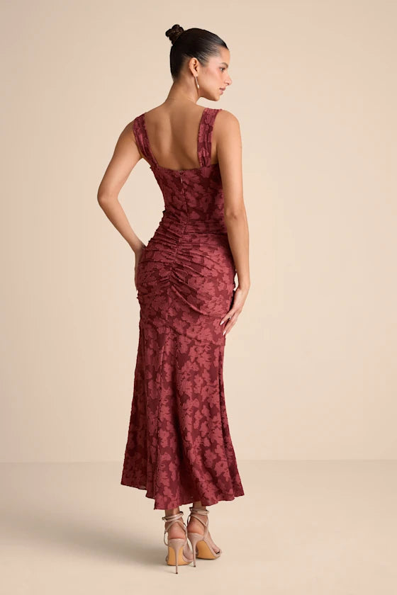 Cinnamon Mesh Sheath-Column Square Neck Zipper Back Ankle Length Dress