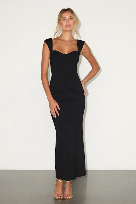 Black Crepe sheath-column sweetheart zipper-back ankle-length Dress
