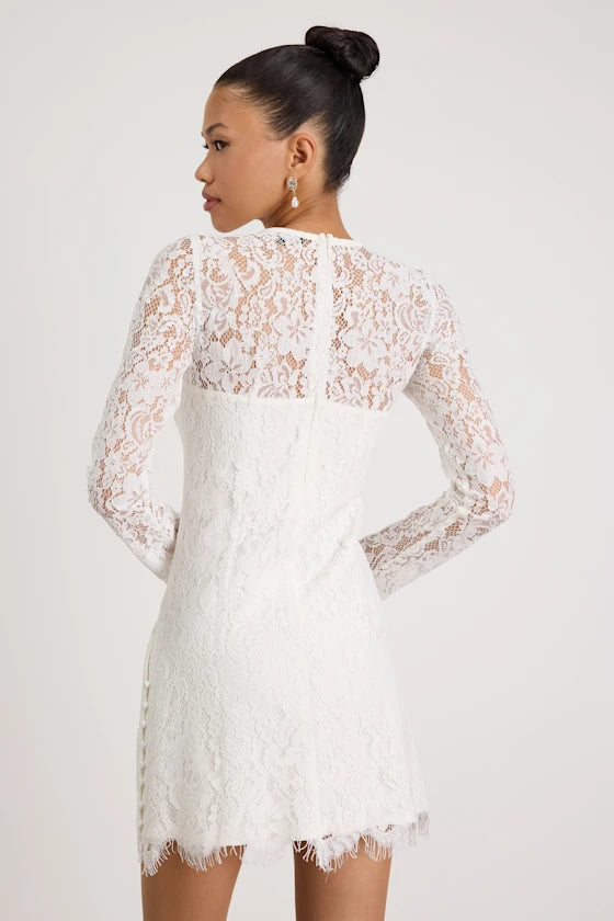 White Lace Sheath High Neck High Back Mini Dress