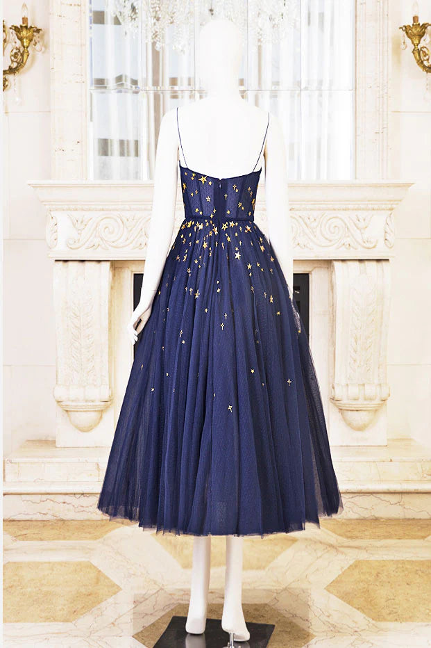 Dark Blue Tulle Tea Short Party Dress Homecoming Dress