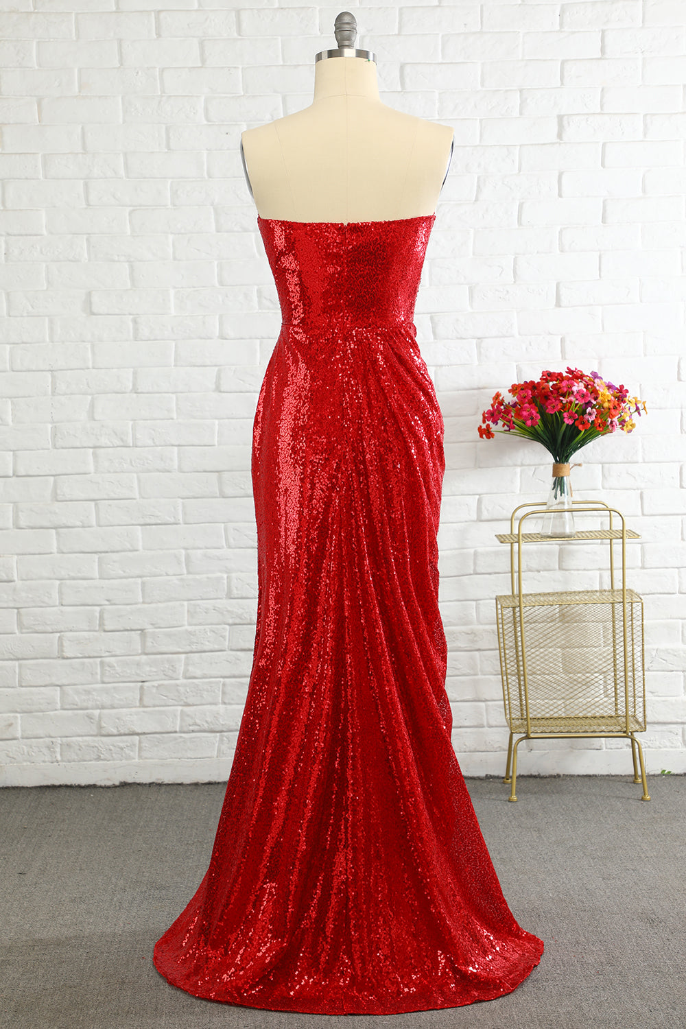Weitese Mermaid Sweetheart Red Sequins Long Prom Dress Party Dress
