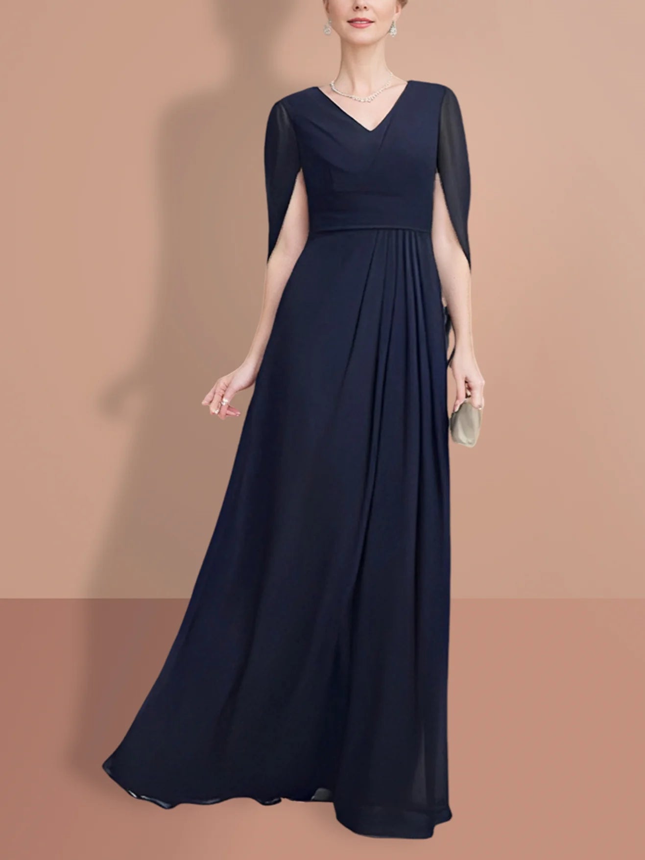 A-Line Half Sleeves V Neck Mother Of The Bride Dresses