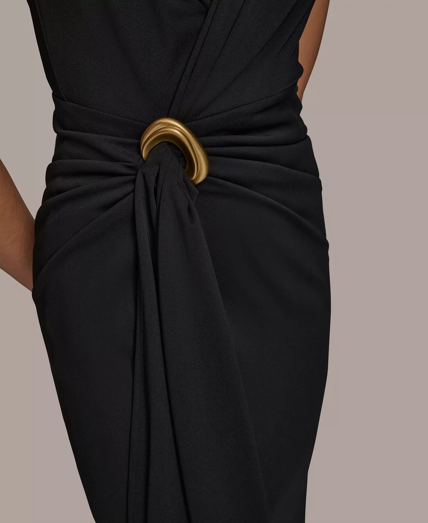 Black Crepe Sheath V-Neck High Back Floor Length Dress