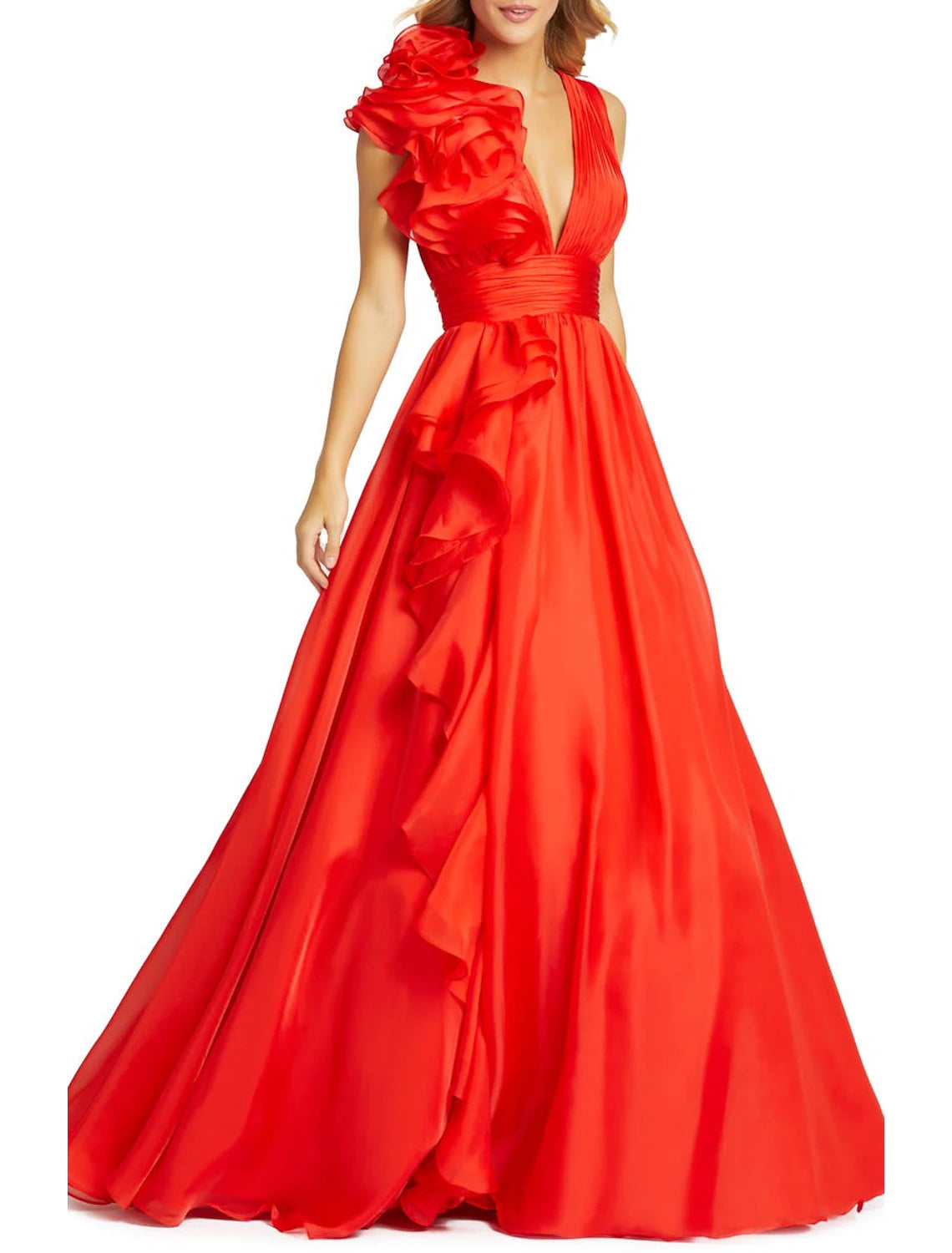 Weitese A-Line Evening Gown Celebrity Style Dress Red Green Dress Formal Wedding Guest Floor Length Sleeveless V Neck Chiffon with Slit Pure Color
