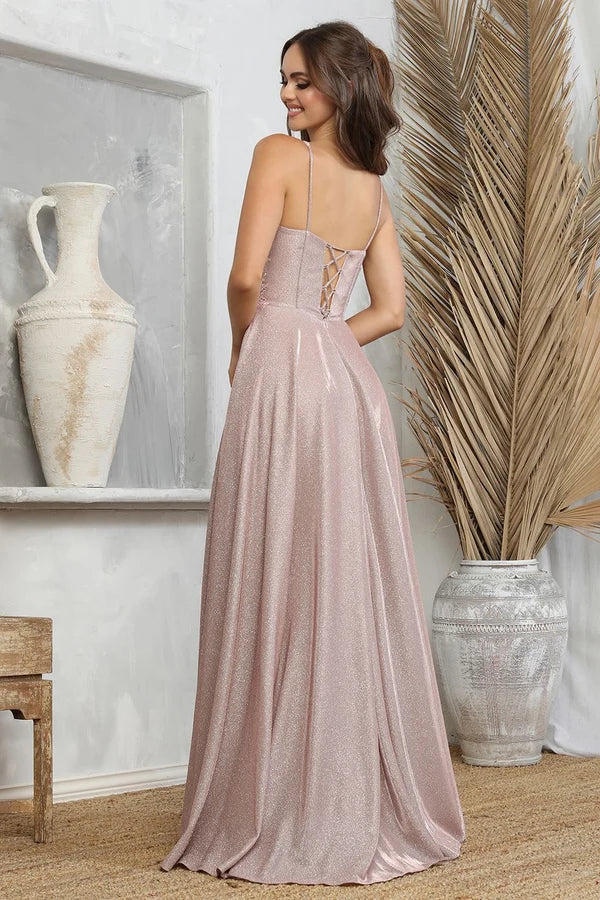 Blush A-Line Sweetheart Spaghetti Strap Lace-Up Back Glitter Gown