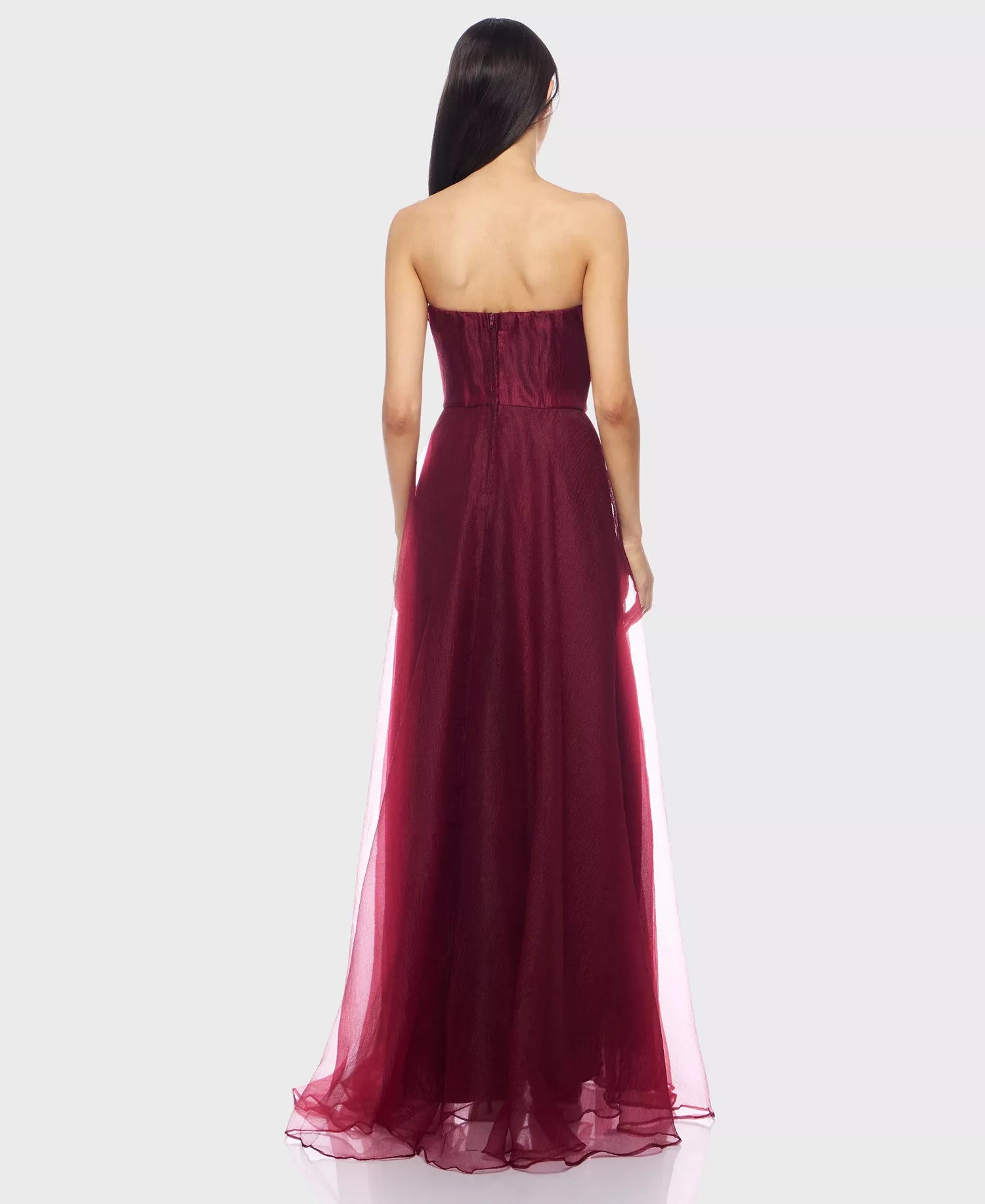 Cabernet Organza A-Line Strapless Zipper Back Floor Length Dress
