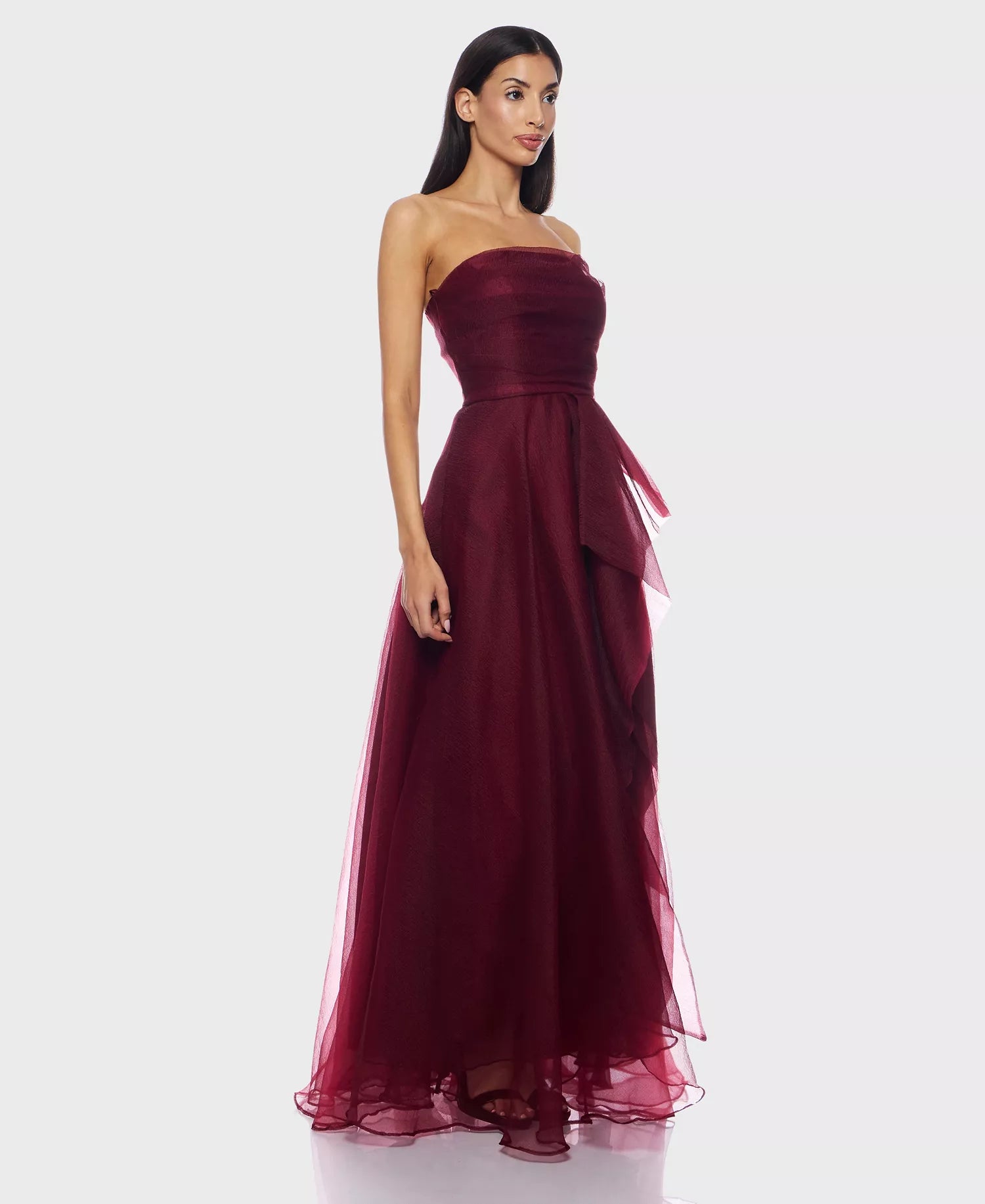 Cabernet Organza A-Line Strapless Zipper Back Floor Length Dress