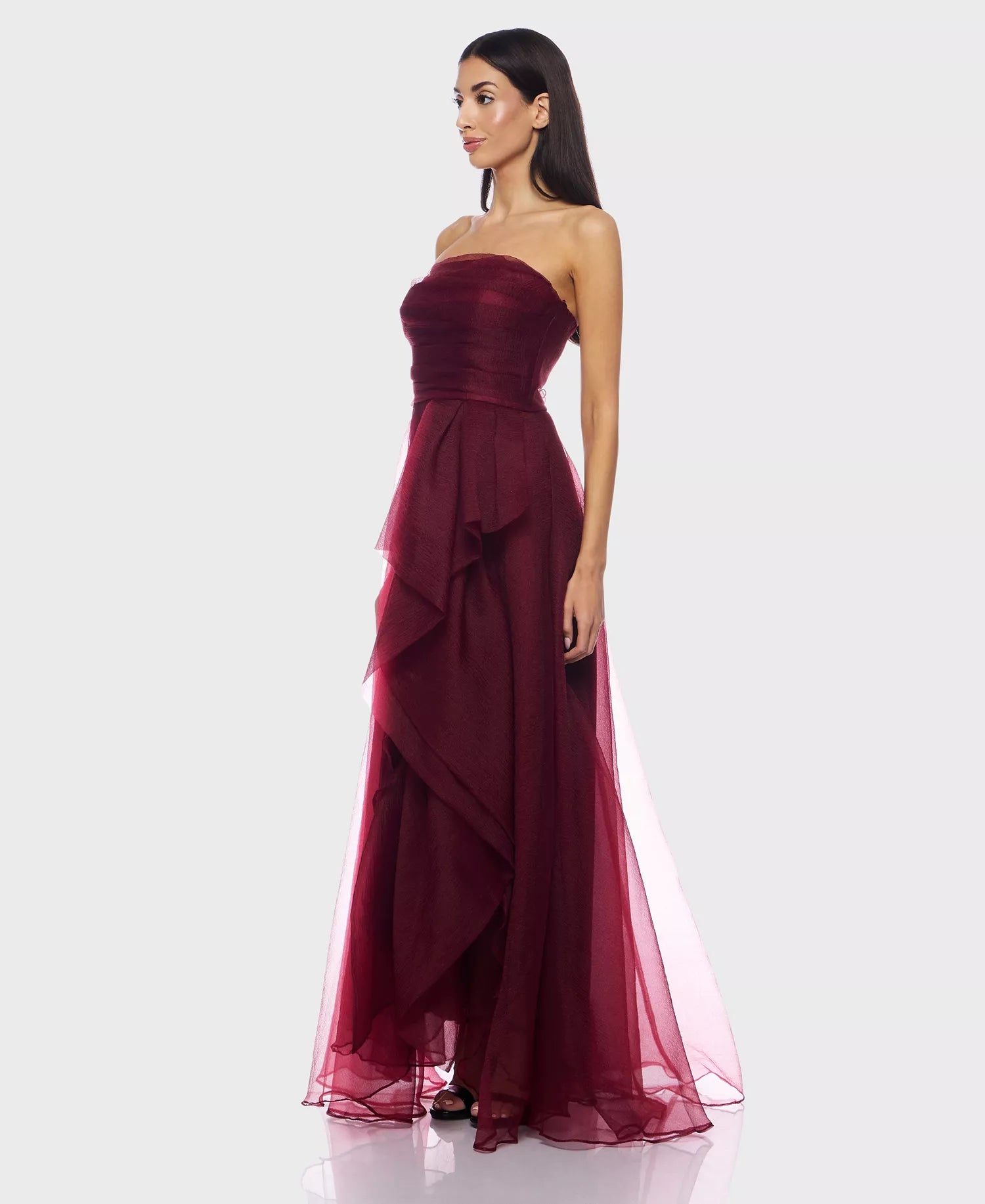 Cabernet Organza A-Line Strapless Zipper Back Floor Length Dress