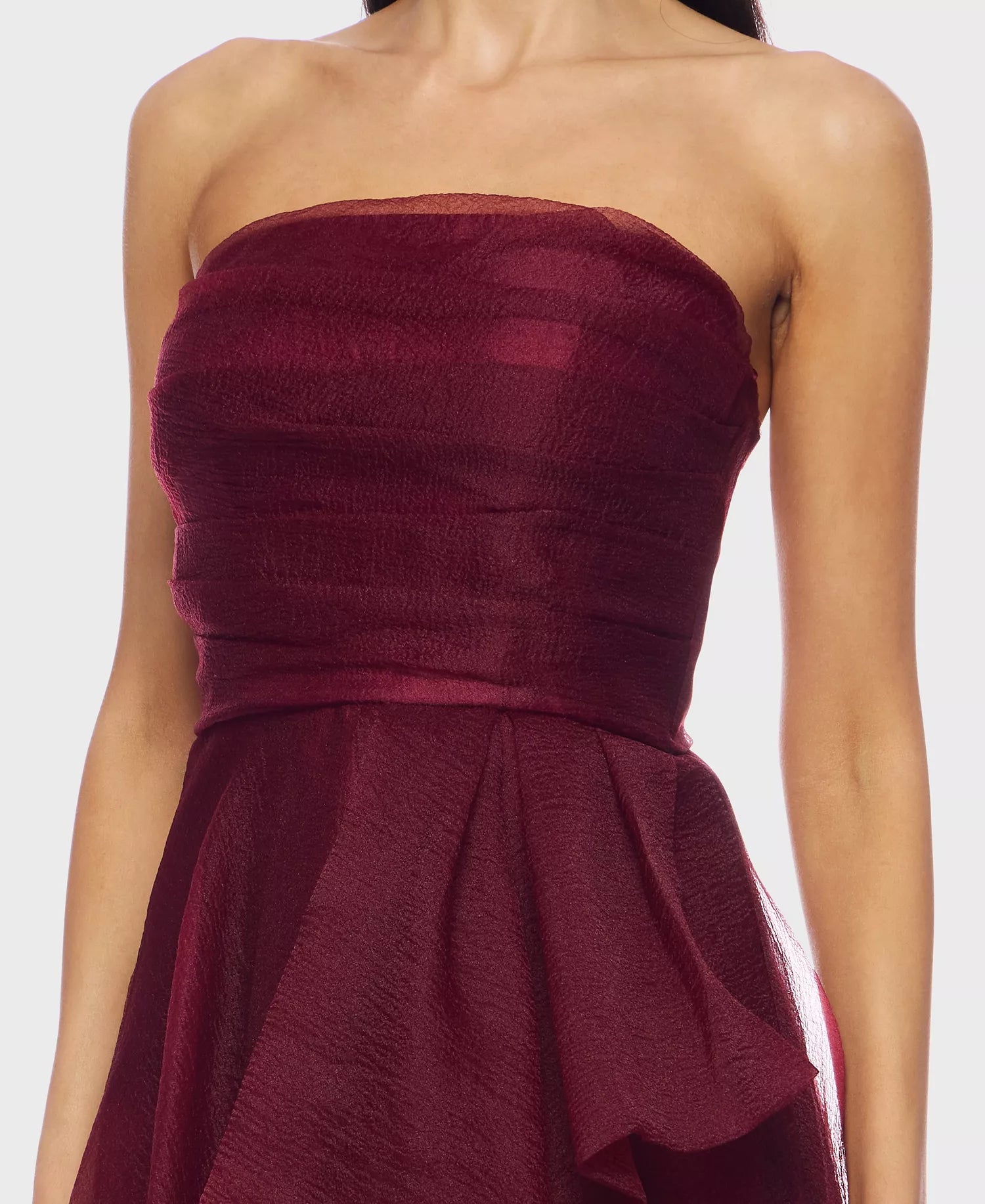 Cabernet Organza A-Line Strapless Zipper Back Floor Length Dress